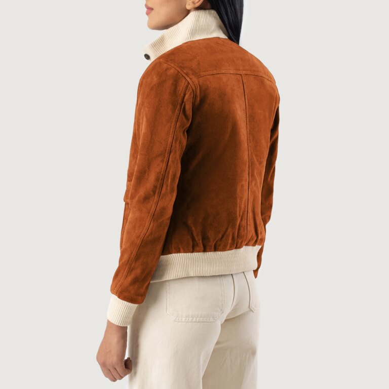 Women Sasha A1 Brown Suede Bomber Jacket Tilted Back-8-1720090307788